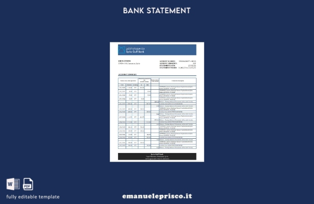 Modello Excel di estratto conto bancario del Golfo della Siria in stile verifica